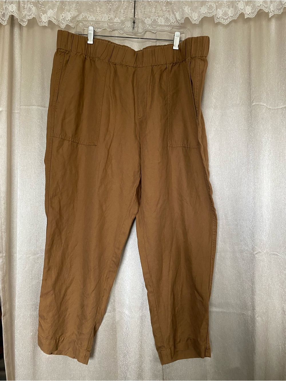 Banana Republic XL Linen Lyocell Pull On Pants Brown Tan Relaxed Utility